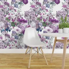 Pre-Pasted Wallpaper 2FT Wide White Lilac Lavender Floral Flowers Botanical Spring Purple Custom Pre-pasted Wallpaper by Spoonflower