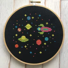 Outer Space Aliens Spaceship Counted Cross Stitch DIY KIT Beginner
