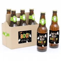 Big Dot of Happiness You've Been Boozed - Ghost Halloween Party Decorations for Women and Men - 6 Beer Bottle Label Stickers and 1 Carrier