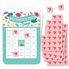 Big Dot of Happiness Colorful Floral Happy Mother's Day - Bingo Cards and Markers - We Love Mom Party Shaped Bingo Game - Set of 18