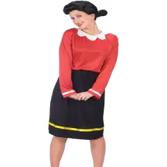 Adult's Womens Popeye The Sailor Man Olive Oyl Dress And Wig Costume