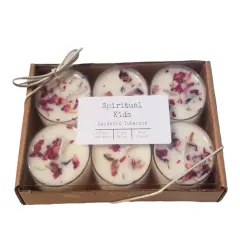 Gardenia Tuberose Natural 6ct Soy Wax Tealights Hand Poured with Fragrant/Essential Oils & Dried Flowers | Christmas Gift | Wedding Favors |