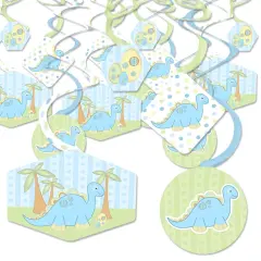 Big Dot of Happiness Baby Boy Dinosaur - Baby Shower or Birthday Party Hanging Decor - Party Decoration Swirls - Set of 40
