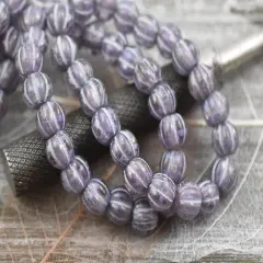 *20* 8mm Silver Washed Gold Lustered Thistle Large Hole Melon Beads