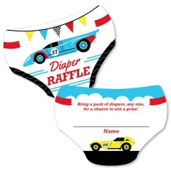 Big Dot of Happiness Let&rsquo;s Go Racing - Racecar - Diaper Shaped Raffle Ticket Inserts - Race Car Baby Shower Activities - Diaper Raffle Game - 24 Ct