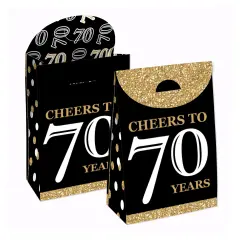 Big Dot of Happiness Adult 70th Birthday - Gold - Birthday Gift Favor Bags - Party Goodie Boxes - Set of 12