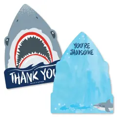 Big Dot of Happiness Shark Zone - Shaped Thank You Cards - Jawsome Birthday Party Thank You Cards with Envelopes - Set of 12