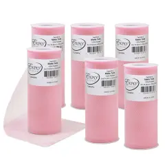 Pack of 6 Decorative Matte Tulle Spool of 6 Inch X 25 Yards Pink