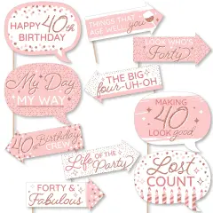 Big Dot of Happiness Funny 40th Pink Rose Gold Birthday - Happy Birthday Party Photo Booth Props Kit - 10 Piece