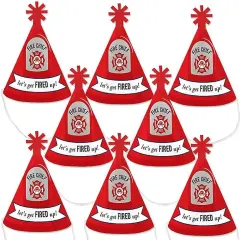 Big Dot of Happiness Fired Up Fire Truck - Mini Cone Firefighter Firetruck Baby Shower or Birthday Party Hats - Small Little Party Hats - Set of 8
