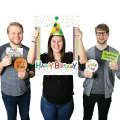 Big Dot of Happiness Cheerful Happy Birthday - Colorful Birthday Party Selfie Photo Booth Picture Frame and Props - Printed on Sturdy Material