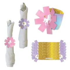 Big Dot of Happiness Rainbow Unicorn - Magical Unicorn Baby Shower or Birthday Party Paper Napkin Holder - Napkin Rings - Set of 24