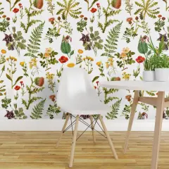 Pre-Pasted Wallpaper 2FT Wide Vintage Botanical Wildflowers Small Florals Botanicals Woodland Flowers Spring Nature Art Illustration Custom Pre-pasted Wallpaper by Spoonflower