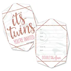 Big Dot of Happiness It's Twin Girls - Shaped Fill-in Invitations - Pink and Rose Gold Twins Baby Shower Invitation Cards with Envelopes - Set of 12
