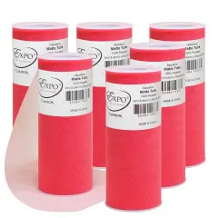 Pack of 6 Decorative Matte Tulle Spool of 6 Inch X 25 Yards Coral