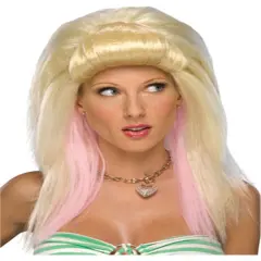 Womens LA Girl Blonde Costume Wig with Pink Highlights