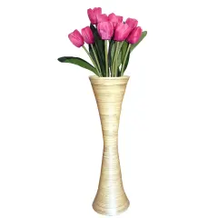 Decorative Modern Bamboo Display Floor Vase Hourglass Shape, 27 Inch Natural