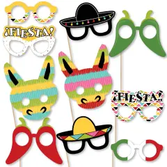 Big Dot of Happiness Let's Fiesta Glasses & Masks - Paper Card Stock Fiesta Photo Booth Props Kit - 10 Count