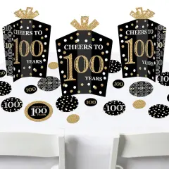 Big Dot of Happiness Adult 100th Birthday - Gold - Birthday Party Decor and Confetti - Terrific Table Centerpiece Kit - Set of 30