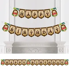 Big Dot of Happiness Forest Hedgehogs - Woodland Birthday Party Bunting Banner - Party Decorations - Happy Birthday