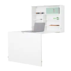 Wall Mount Laptop Fold-out Desk with Shelves White