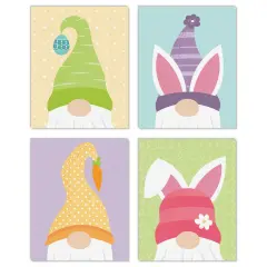 Big Dot of Happiness Easter Gnomes - Unframed Spring Bunny Linen Paper Wall Art - Set of 4 - Artisms - 8 x 10 inches
