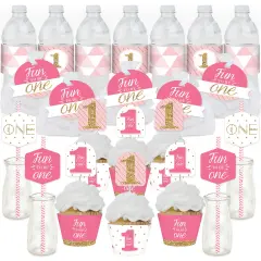 Big Dot of Happiness 1st Birthday Girl - Fun to be One - First Birthday Party Favors and Cupcake Kit - Fabulous Favor Party Pack - 100 Pieces