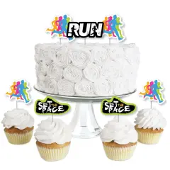 Big Dot of Happiness Set the Pace - Running - Dessert Cupcake Toppers - Track, Cross Country or Marathon Birthday Party Clear Treat Picks - Set of 24