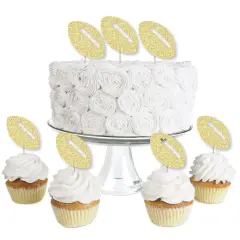 Big Dot of Happiness Gold Glitter Football - No-Mess Real Glitter Dessert Cupcake Toppers - Baby Shower or Birthday Party Clear Treat Picks - 24 ct