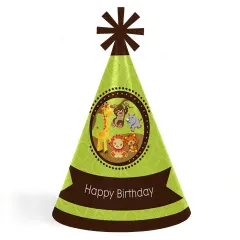 Big Dot of Happiness Funfari - Fun Safari Jungle - Cone Happy Birthday Party Hats for Kids and Adults - Set of 8 (Standard Size)
