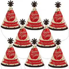 Big Dot of Happiness Rosh Hashanah - Mini Cone New Year Hats - Small Little Party Hats - Set of 8