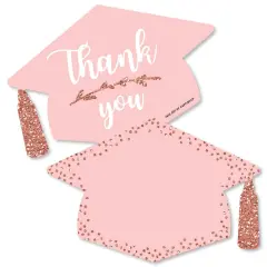Big Dot of Happiness Rose Gold Grad - Shaped Thank You Cards - Graduation Party Thank You Note Cards with Envelopes - Set of 12