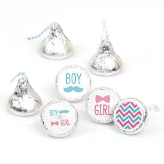 Big Dot of Happiness Chevron Gender Reveal - Baby Shower Round Candy Sticker Gender Reveal Favors - Labels Fits Chocolate Candy (1 sheet of 108)