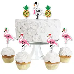 Big Dot of Happiness Flamingle Bells - Dessert Cupcake Toppers - Tropical Flamingo Christmas Clear Treat Picks - Set of 24