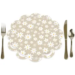 Big Dot of Happiness Tan Daisy Flowers - Floral Party Round Table Decorations - Paper Chargers - Place Setting For 12