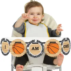 Big Dot of Happiness Nothin' but Net - Basketball 1st Birthday Highchair Decor - I Am One - First Birthday High Chair Banner