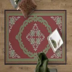 Deerlux Transitional Living Room Area Rug with Nonslip Backing, Red Medallion Pattern