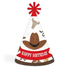 Big Dot of Happiness Western Hoedown - Cone Happy Birthday Party Hats for Kids and Adults - Set of 8 (Standard Size)