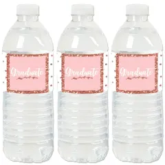Big Dot of Happiness Rose Gold Grad -Graduation Party Water Bottle Sticker Labels - Set of 20