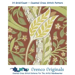 New William Morris Daffodil Flower Design in Earthtones Counted Cross Stitch Pattern