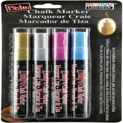 Uchida Bistro Chalk Marker Fine Point Set 4/Pkg-Metallics - Gold, Silver, Red & Blue