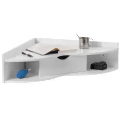 Corner Desk Heart Shaped Wall Mounted Office Table with Drawer and Two Shelves Computer Writing Desk White