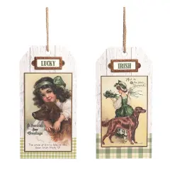 8" St Patrick's Day "Lucky" & "Irish" Vintage Collectible Hanging Wall Plaques Assortment of 2
