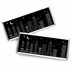 Big Dot of Happiness Nighttime City Skyline - Candy Bar Wrapper New York Party Favors - Set of 24