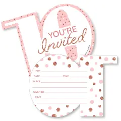 Big Dot of Happiness 10th Pink Rose Gold Birthday - Shaped Fill-In Invitations - Happy Birthday Party Invitation Cards with Envelopes - Set of 12