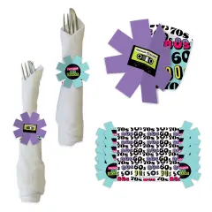 Big Dot of Happiness Through the Decades - 50s, 60s, 70s, 80s, and 90s Party Paper Napkin Holder - Napkin Rings - Set of 24