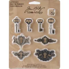 Idea-Ology Metal Locket Keys & Keyholes 8/Pkg-Antique Nickel, Brass & Copper