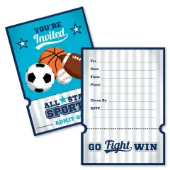 Big Dot of Happiness Go, Fight, Win - Sports - Shaped Fill-in Invitations - Baby Shower or Birthday Party Invitation Cards with Envelopes - Set of 12