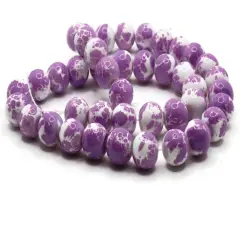 40 10mm White with Purple Round Glass Splatter Paint Beads