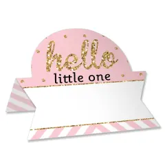 Big Dot of Happiness Hello Little One - Pink and Gold - Girl Baby Shower Tent Buffet Card - Table Setting Name Place Cards - Set of 24